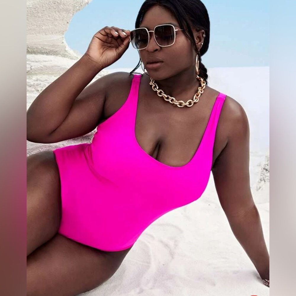SHEIN Scoop Neck Neon Pink One Piece